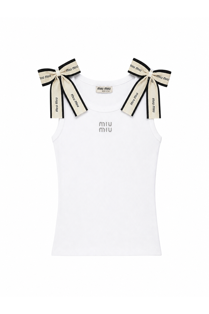 Tanktop „Mila“ – Figurbetontes Ripp-Top mit Zierschleifen