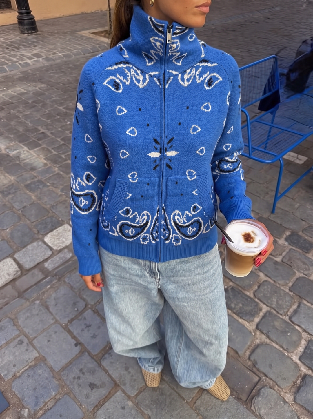 COLETTE Jacquard-Strickcardigan in Blau | MIRAÉE PARIS
