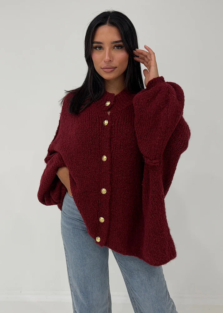 Oversize Damen Cardigan aus weicher Wollmischung – Strickjacke mit Knopfleiste