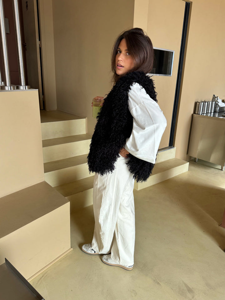 Miraée Paris Oversized Faux Fur Weste – Schwarze Statement Weste für Damen