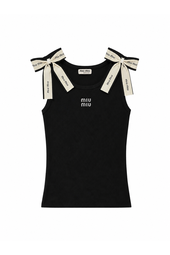 Tanktop „Mila“ – Figurbetontes Ripp-Top mit Zierschleifen