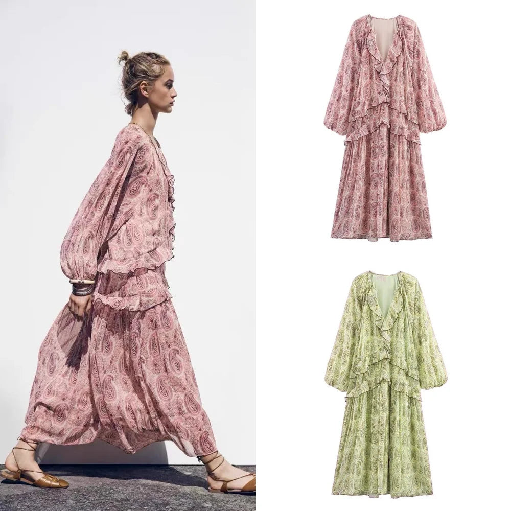 VIVIENNE Chiffon Midi Dress – Elegantes Midikleid mit Volants