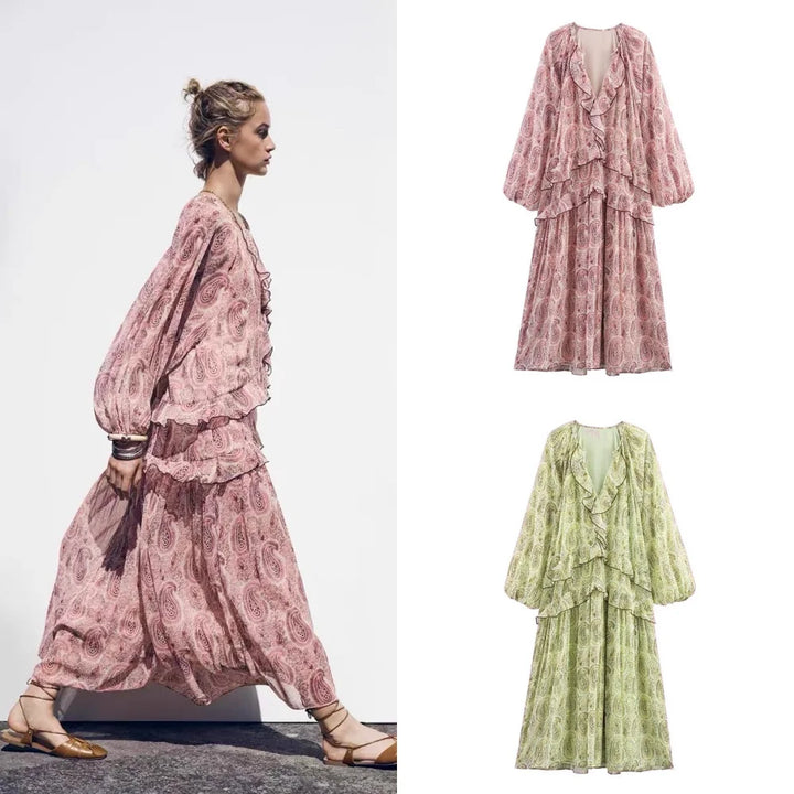 VIVIENNE Chiffon Midi Dress – Elegantes Midikleid mit Volants