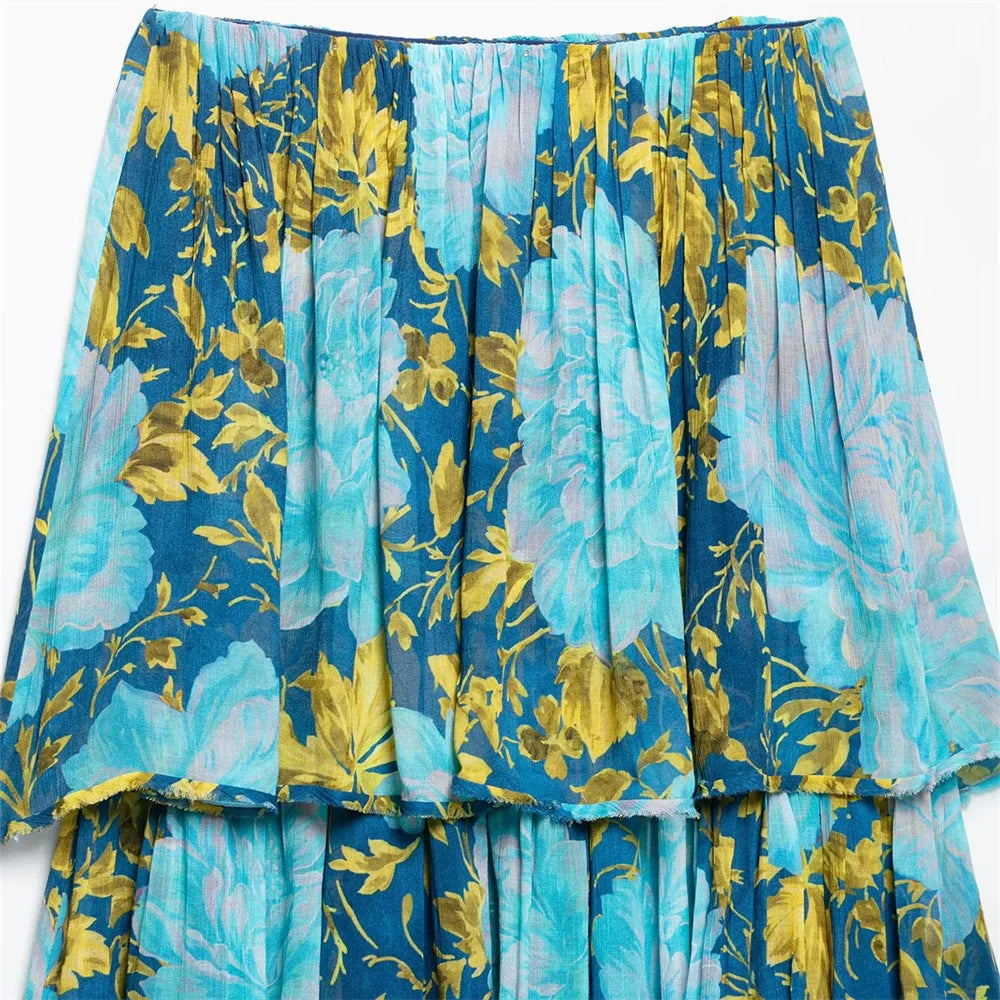 CAMILLE Bandeau Dress – Schulterfreies Midikleid mit Print
