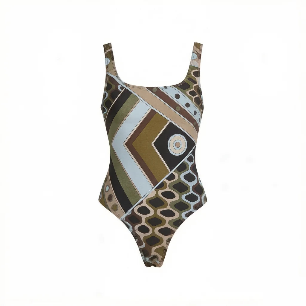Vintage Print Long Sleeve Swimsuit Set