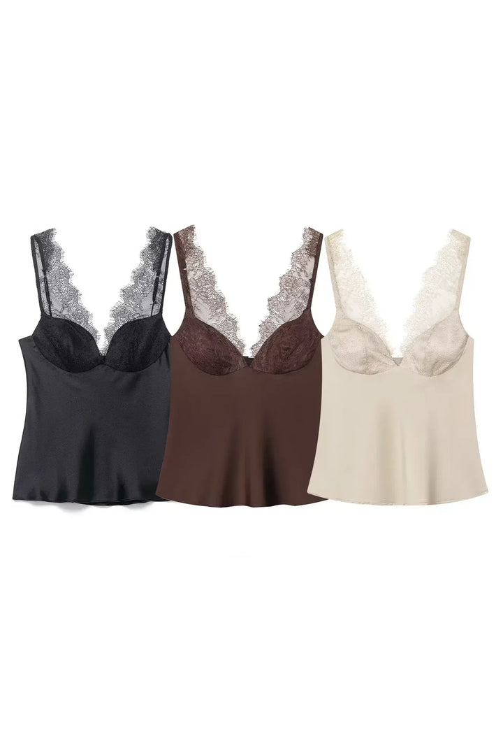 LIORA - Lace Camisole Top – Damen Spitzentop mit Herz-Ausschnitt