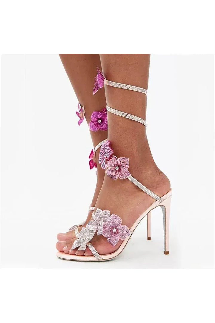 Crystal Flower High Heel Sandals – Elegant Glamour
