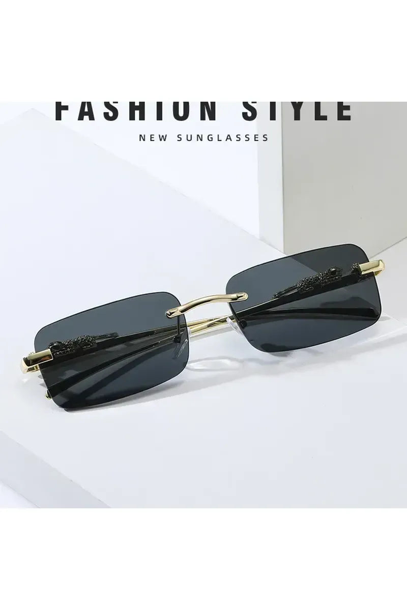 Klassische randlose Sonnenbrille mit Leoparden-Dekoration
