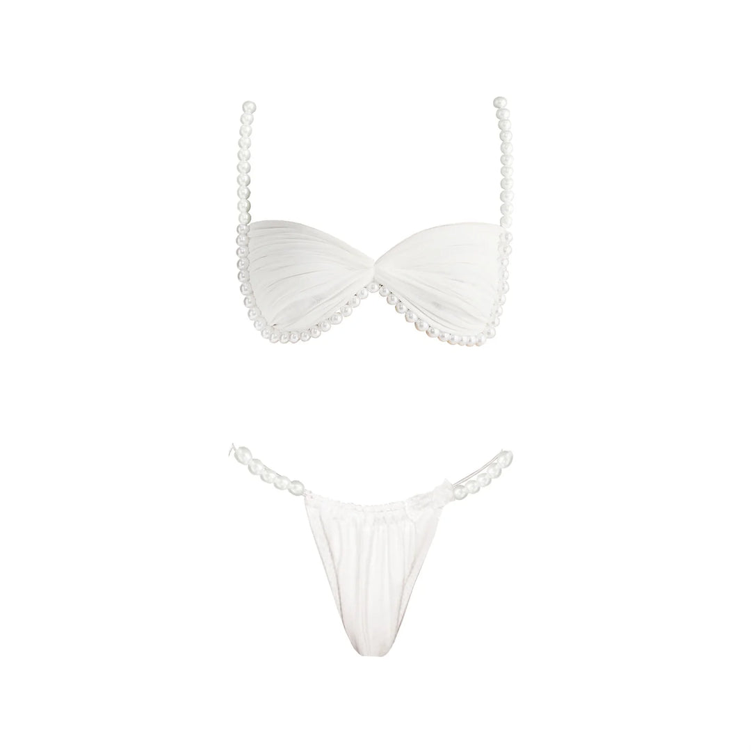 Mia Beads Bikini Set – Sexy 3-teiliges Damen-Badeoutfit mit Mesh-Rock & Cover-Up