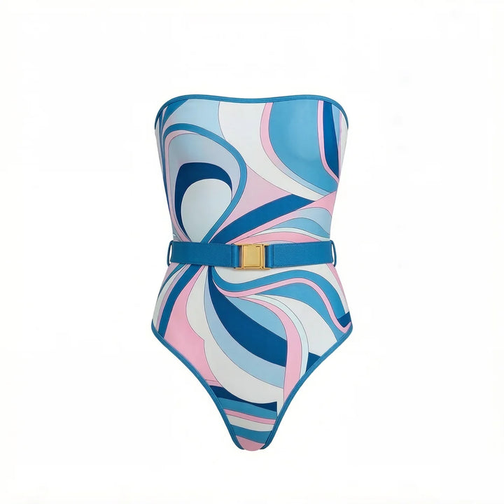 Vintage Print Long Sleeve Swimsuit Set