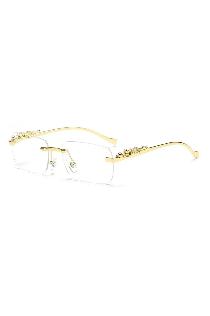 Klassische randlose Sonnenbrille mit Leoparden-Dekoration