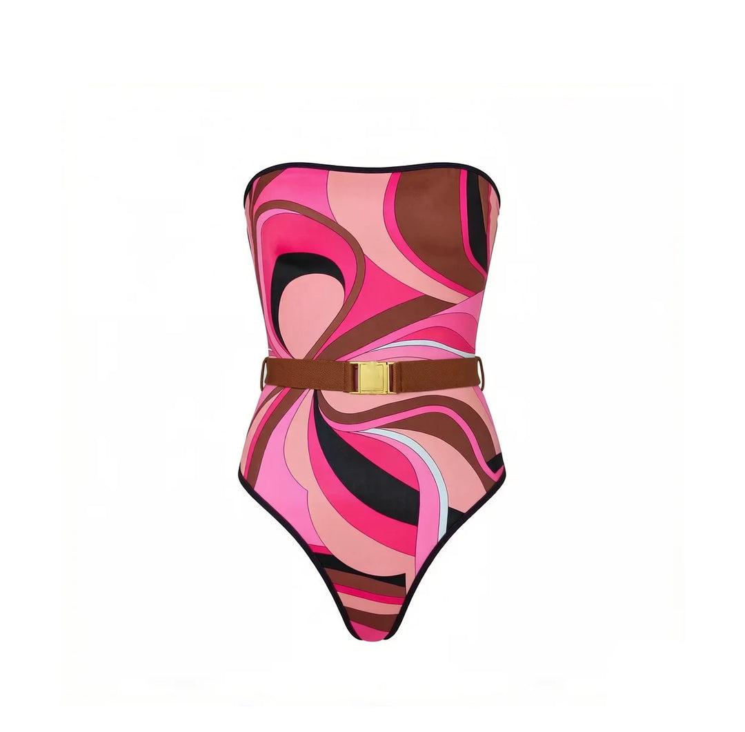 Vintage Print Long Sleeve Swimsuit Set