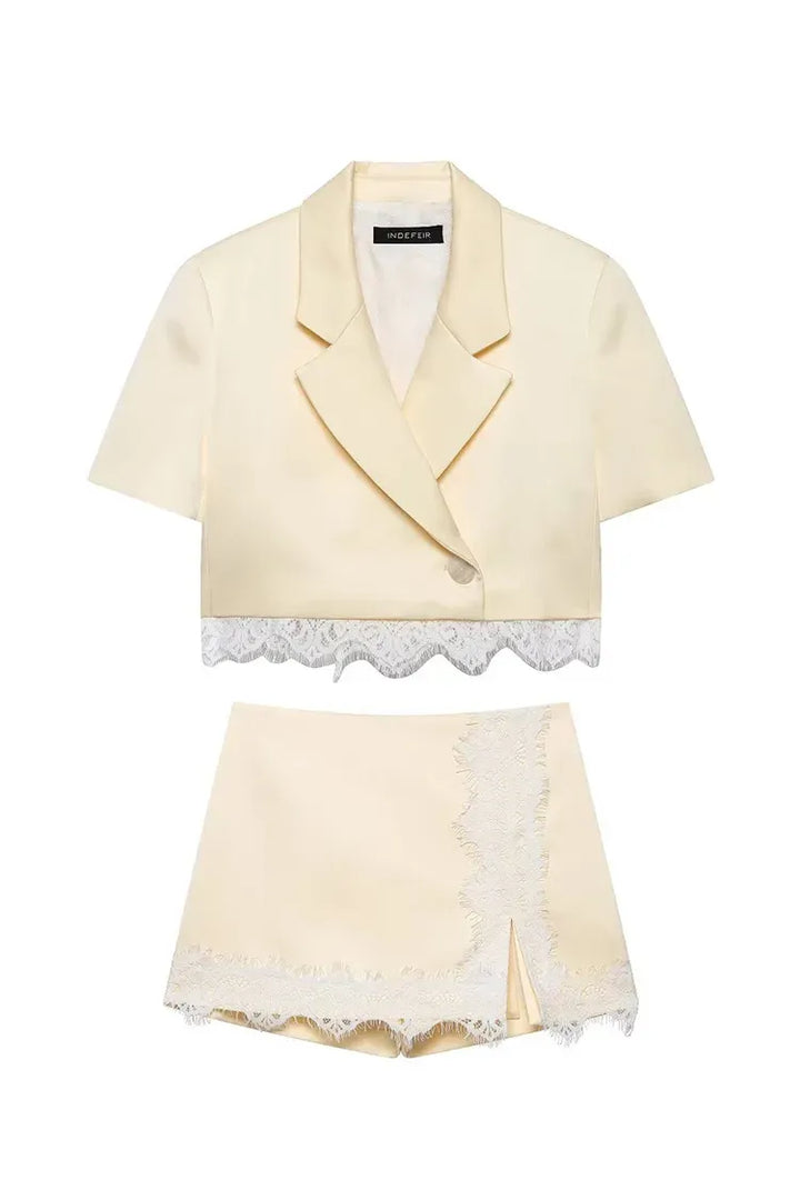 Lace Patchwork Blazer Set – Chic Summer Co-Ord