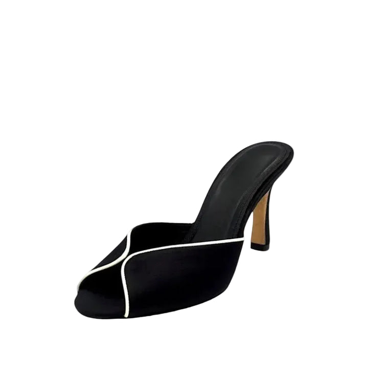 Satin Wave Trim Mule Sandals