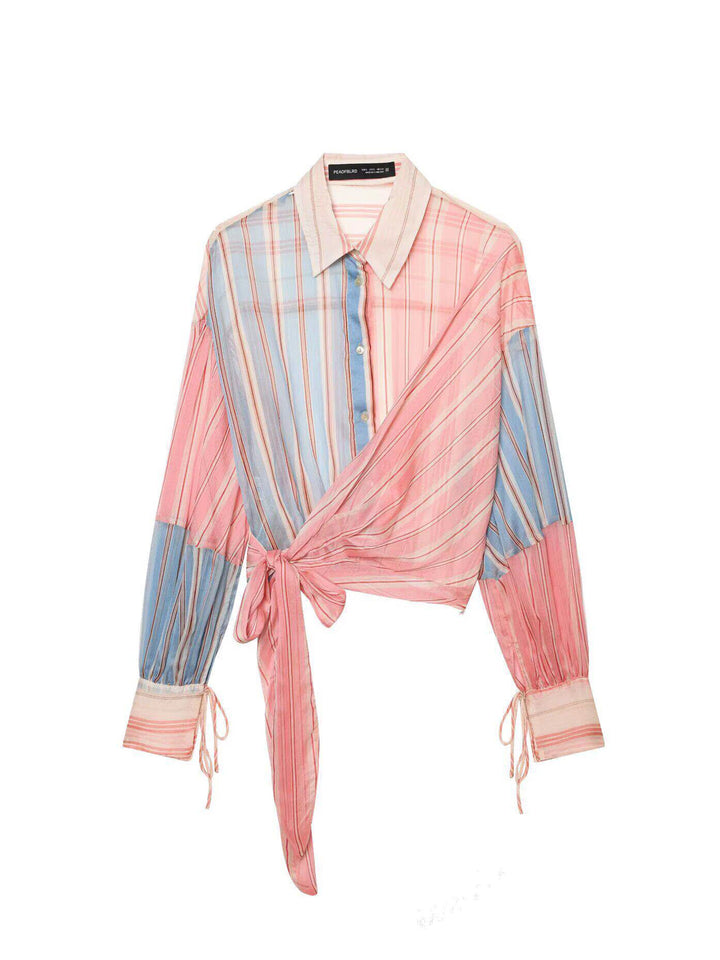 Élodie – Rosa Patchwork-Bluse mit Vintage-Chic