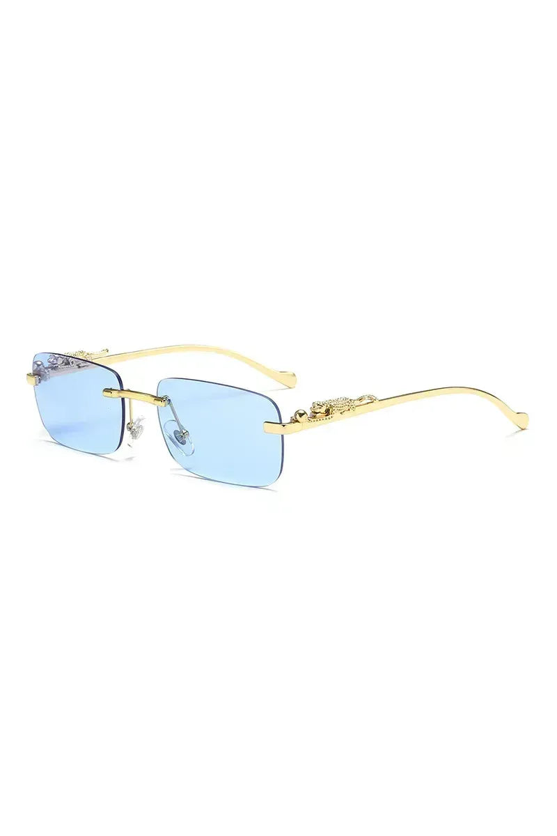 Klassische randlose Sonnenbrille mit Leoparden-Dekoration
