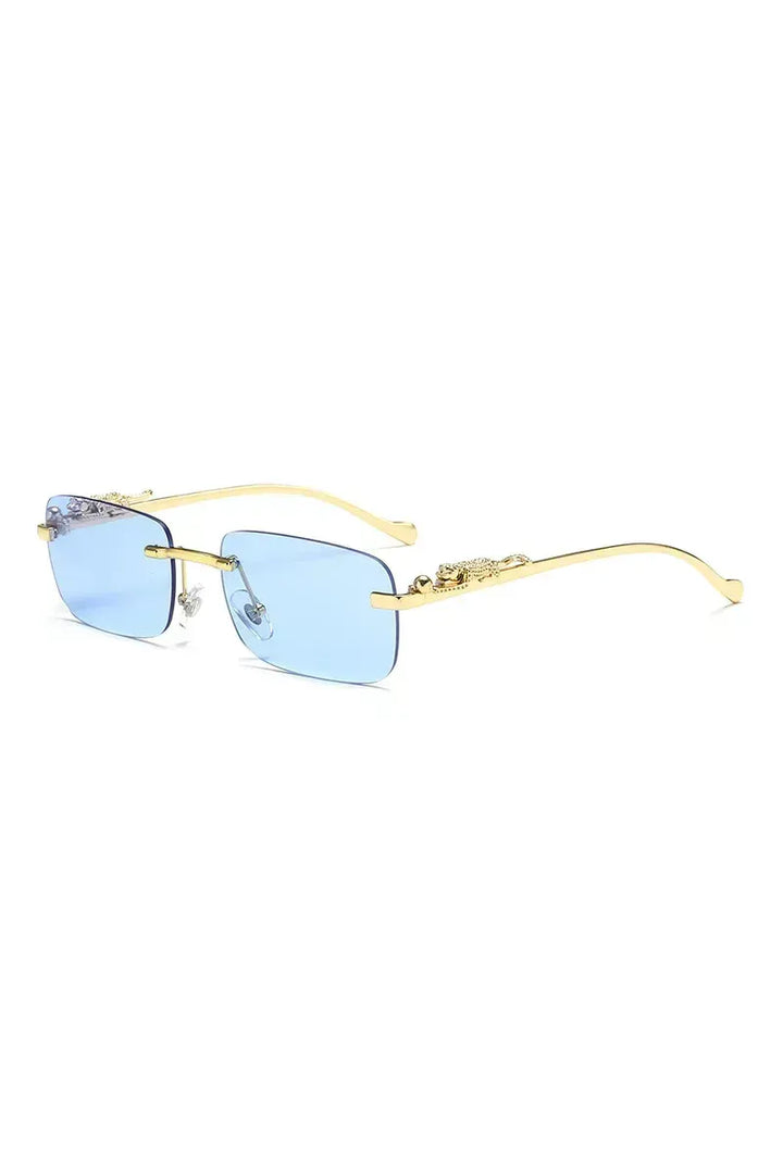 Klassische randlose Sonnenbrille mit Leoparden-Dekoration