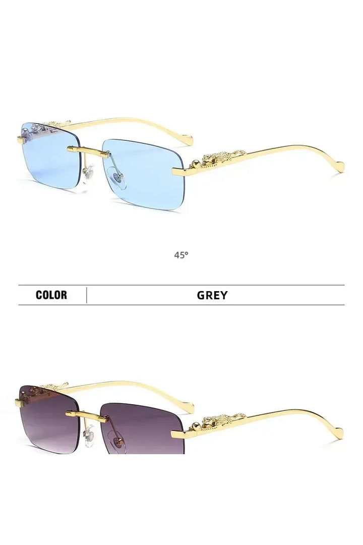 Klassische randlose Sonnenbrille mit Leoparden-Dekoration