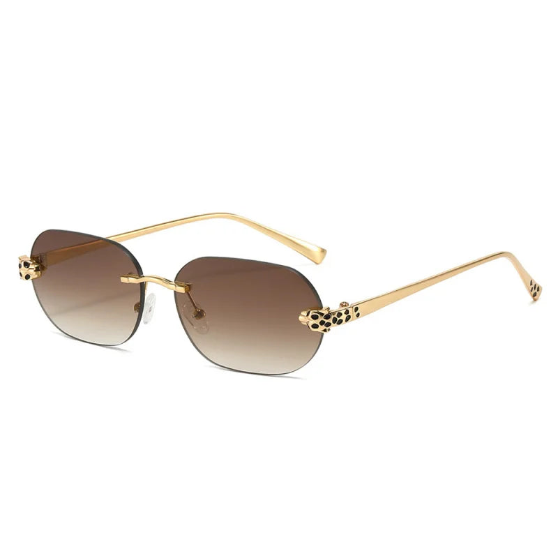 Luxury Brand Rimless Sunglasses Men Women Fashion Cheetah Decoration Metal Shades Frameless UV400 Shades Street Photography