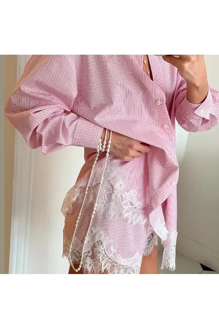 Lucienne Chic Set – Elegante Bluse & Shorts mit Spitzen-Details