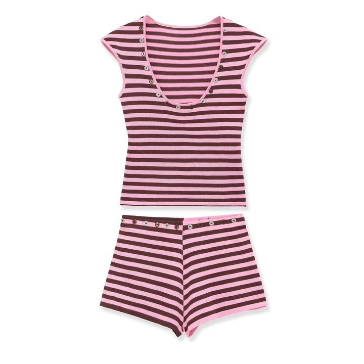 Clémence Strick-Zweiteiler – Gestreiftes Top & Shorts