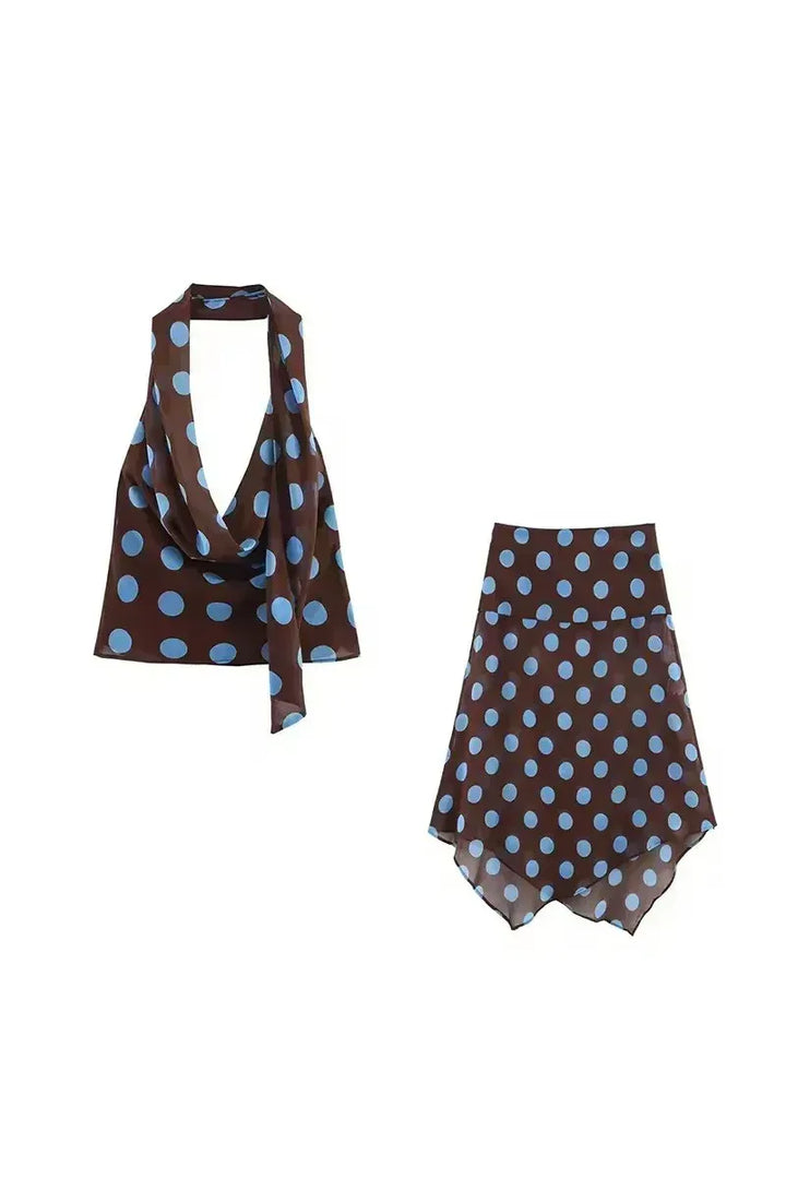 Élise Riviera Set – Gepunktetes Neckholder Top & Midirock