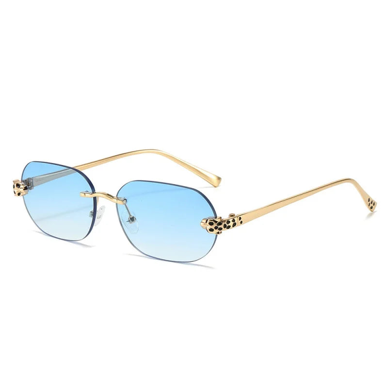 Luxury Brand Rimless Sunglasses Men Women Fashion Cheetah Decoration Metal Shades Frameless UV400 Shades Street Photography