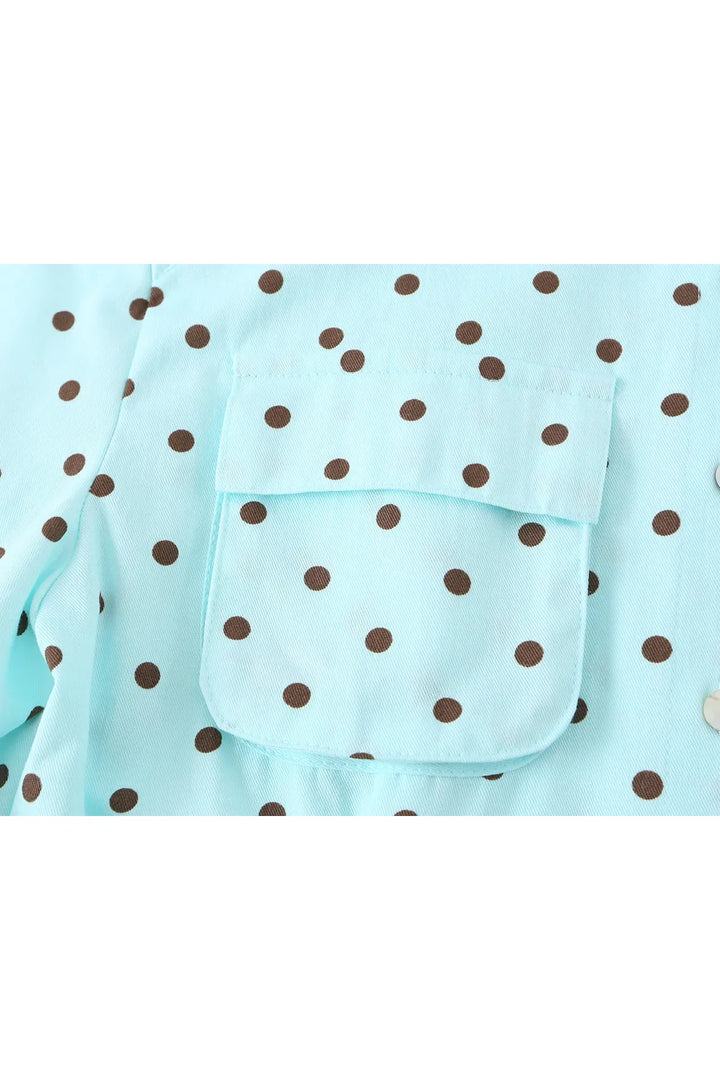 HH 2026 Spring Summer French Polka Dot 2 Piece Set Women Belted Long Sleeve Shirt Shorts Elegant Casual Business Outfit