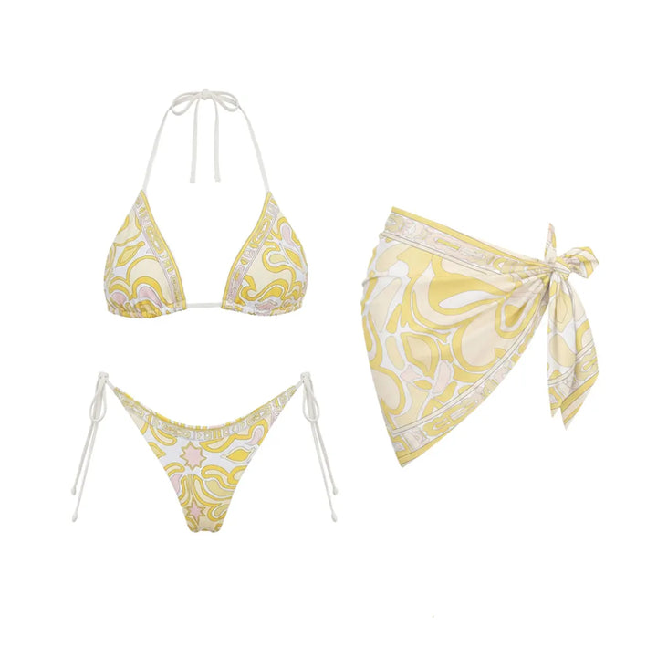 Printed Thong Bikini Set