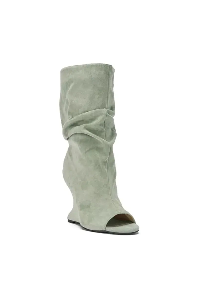 European AndAmerican Hot Girls with Pleated Pile Sleeves,fish Mouth Cool Boots,women's Fashion, Big Tube,sloping Andknight Boots