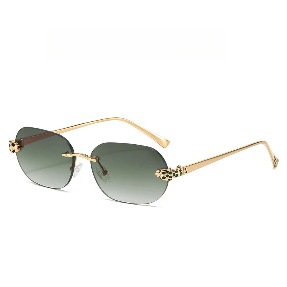 Luxury Brand Rimless Sunglasses Men Women Fashion Cheetah Decoration Metal Shades Frameless UV400 Shades Street Photography