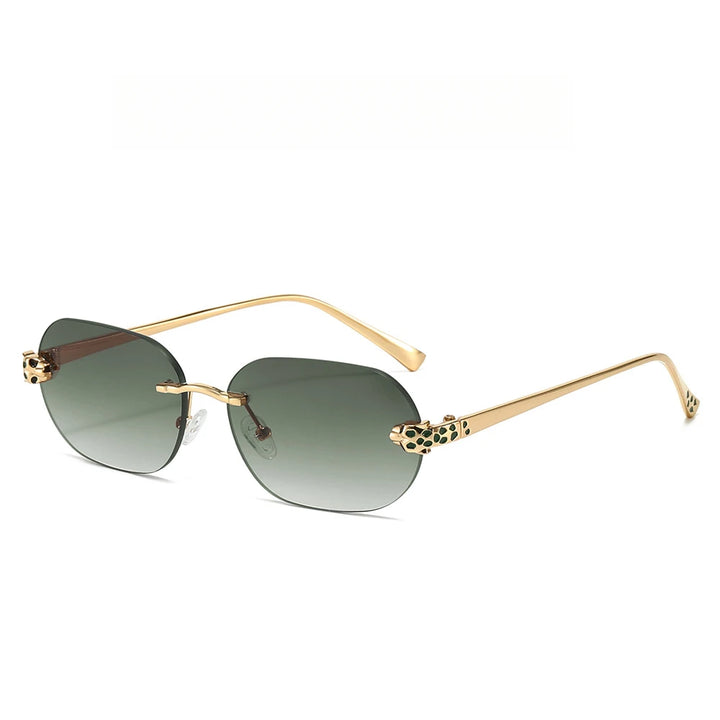 Luxury Brand Rimless Sunglasses Men Women Fashion Cheetah Decoration Metal Shades Frameless UV400 Shades Street Photography