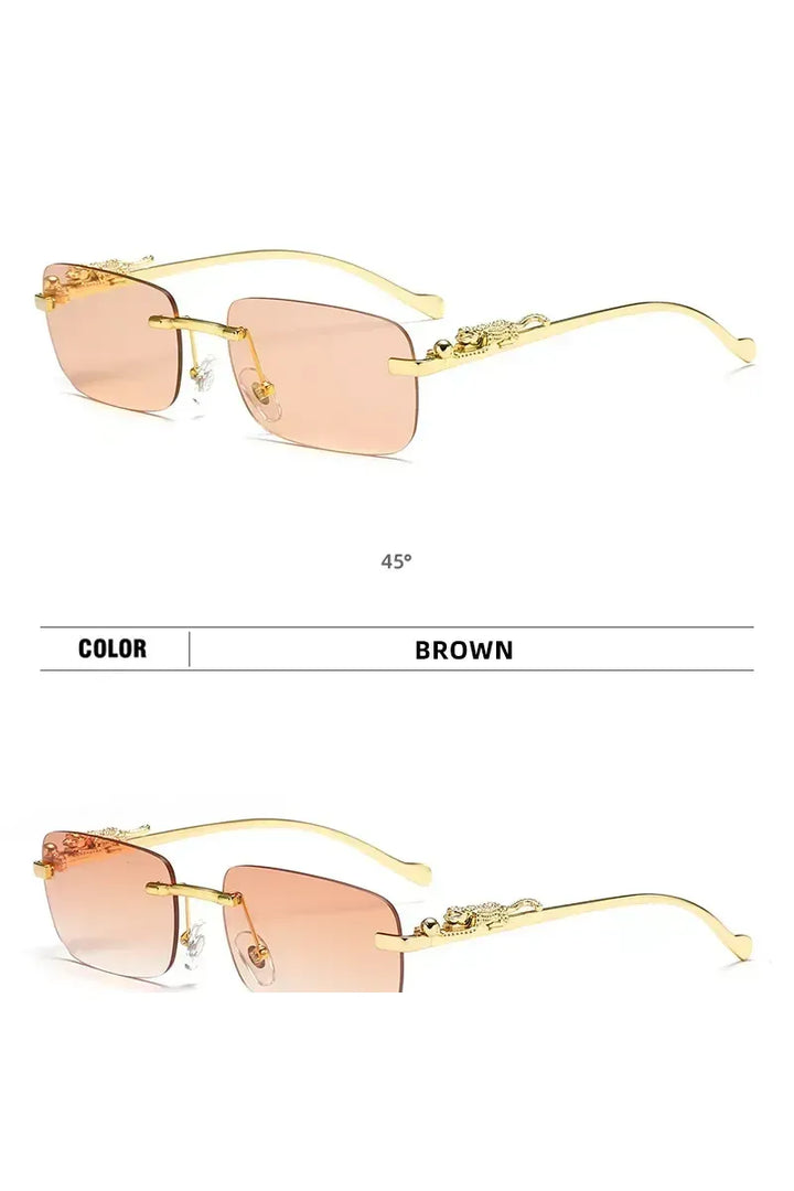 Klassische randlose Sonnenbrille mit Leoparden-Dekoration