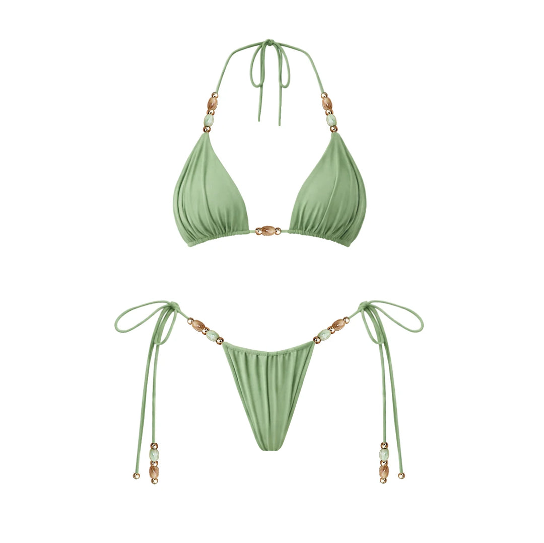 Mia Beads Bikini Set – Sexy 3-teiliges Damen-Badeoutfit mit Mesh-Rock & Cover-Up