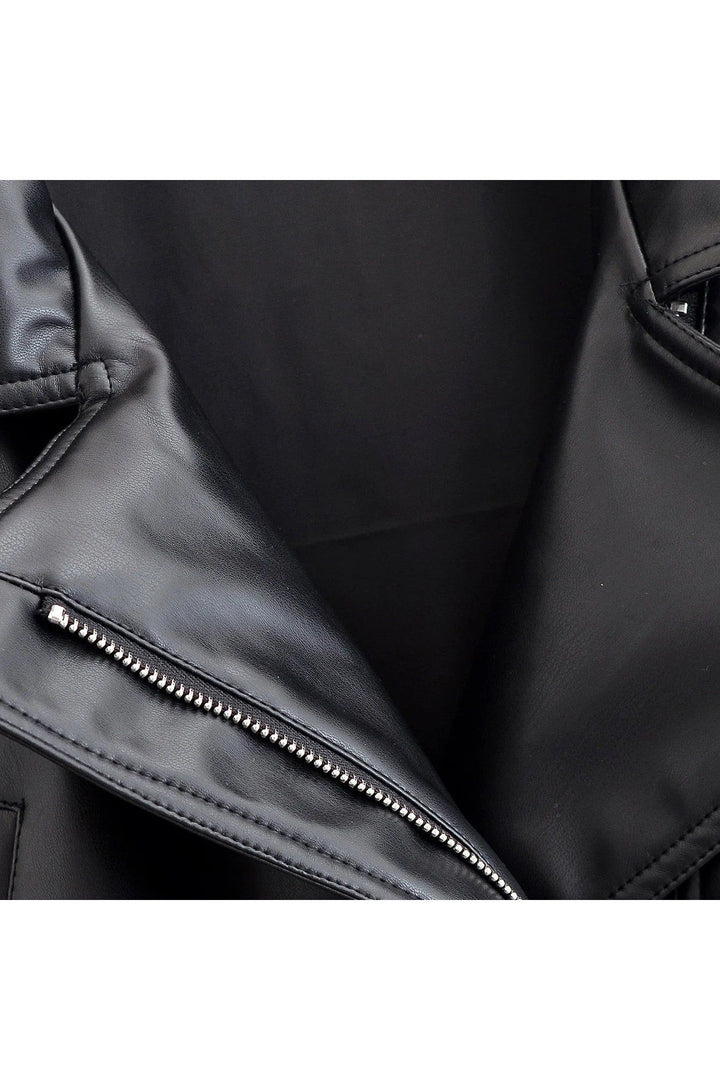 AMARA Vintage Damen Trenchcoat – Schwarze Kunstleder Jacke mit Gürtel