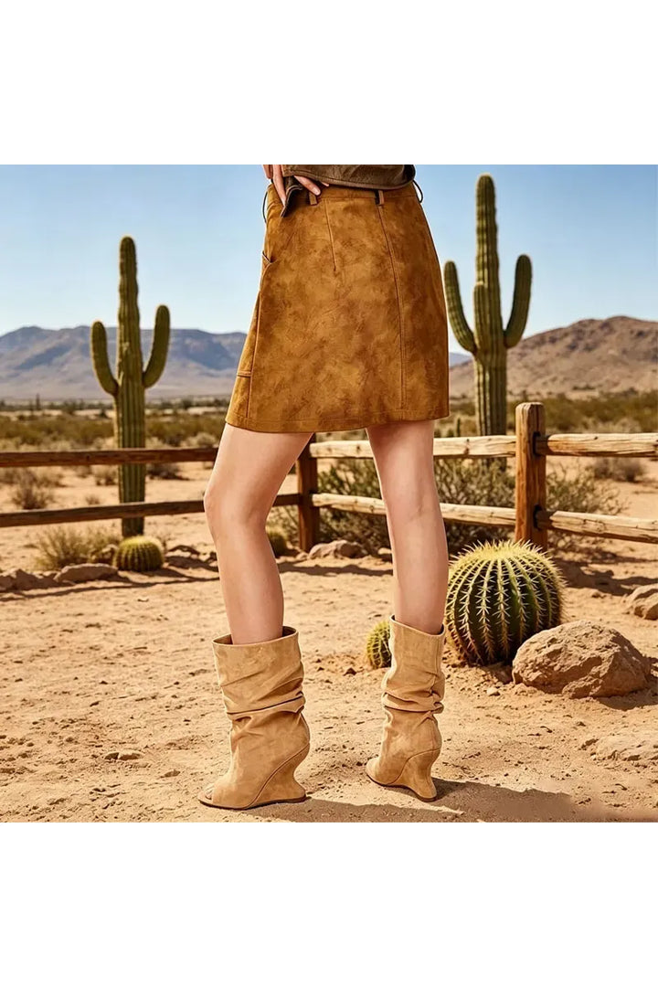 European AndAmerican Hot Girls with Pleated Pile Sleeves,fish Mouth Cool Boots,women's Fashion, Big Tube,sloping Andknight Boots