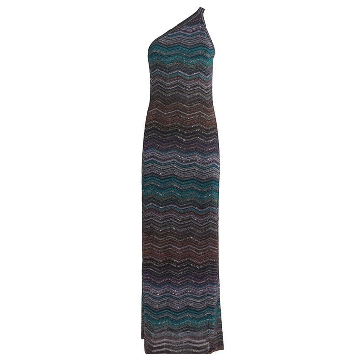Aurora Zigzag One Shoulder Maxi Dress