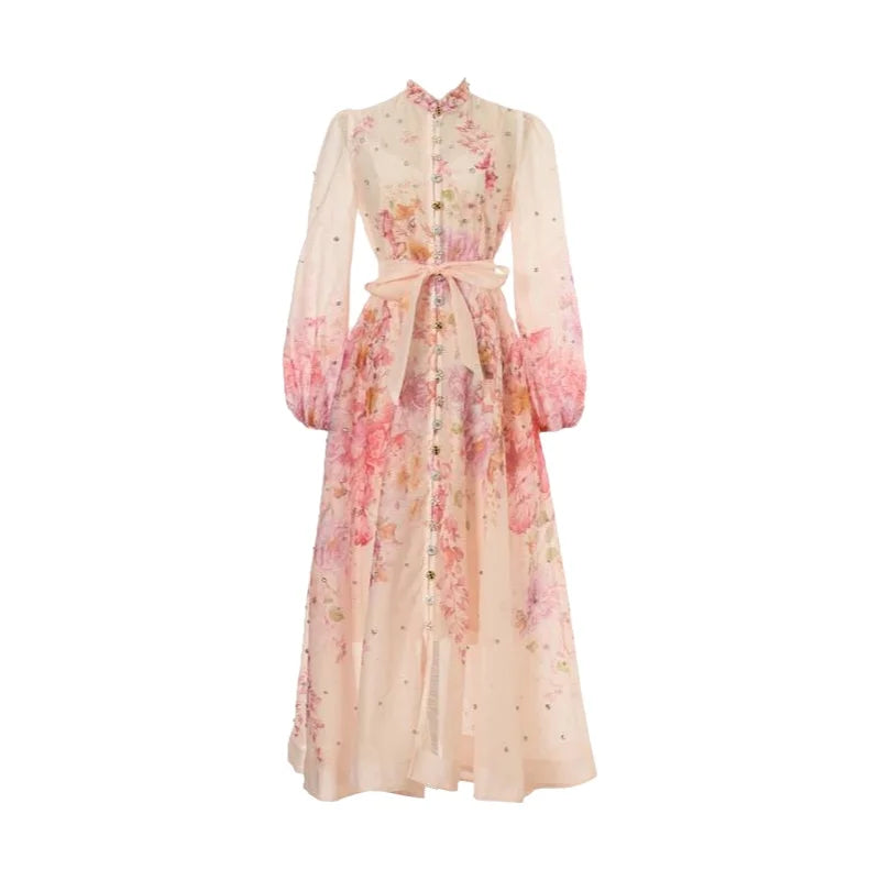Clara Diamond Maxi Dress – Elegantes Damen-Kleid mit floralem Print
