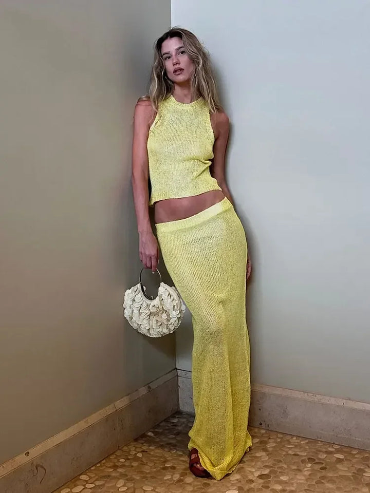Shimmer Knit Two-Piece Maxi Dress Set