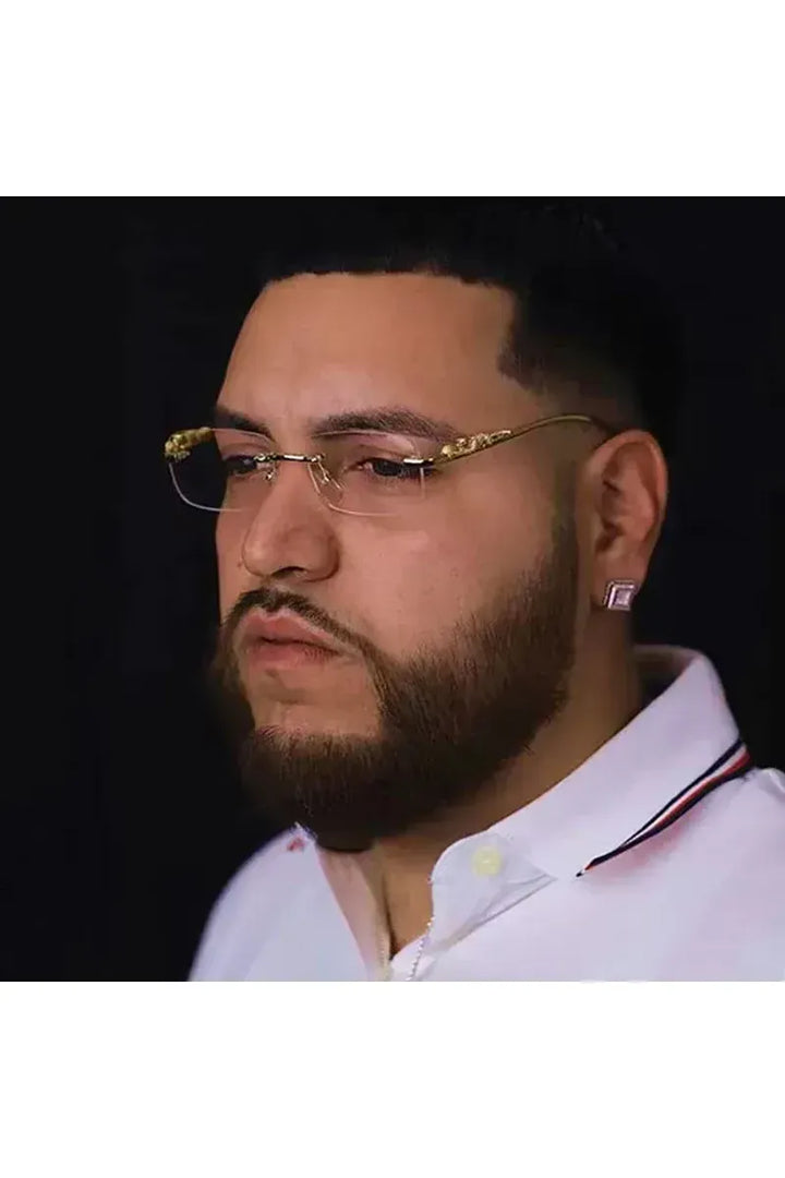 Klassische randlose Sonnenbrille mit Leoparden-Dekoration