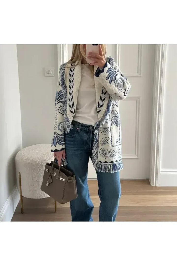 Amelie Boho Chic – Damen Strickjacke mit Quasten