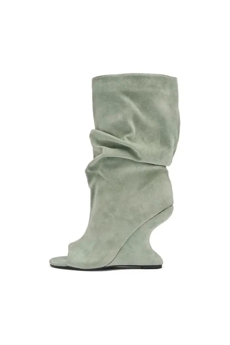 European AndAmerican Hot Girls with Pleated Pile Sleeves,fish Mouth Cool Boots,women's Fashion, Big Tube,sloping Andknight Boots