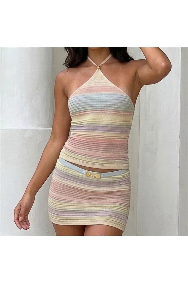 Halter Crop Top & Ruched Mini Skirt Set
