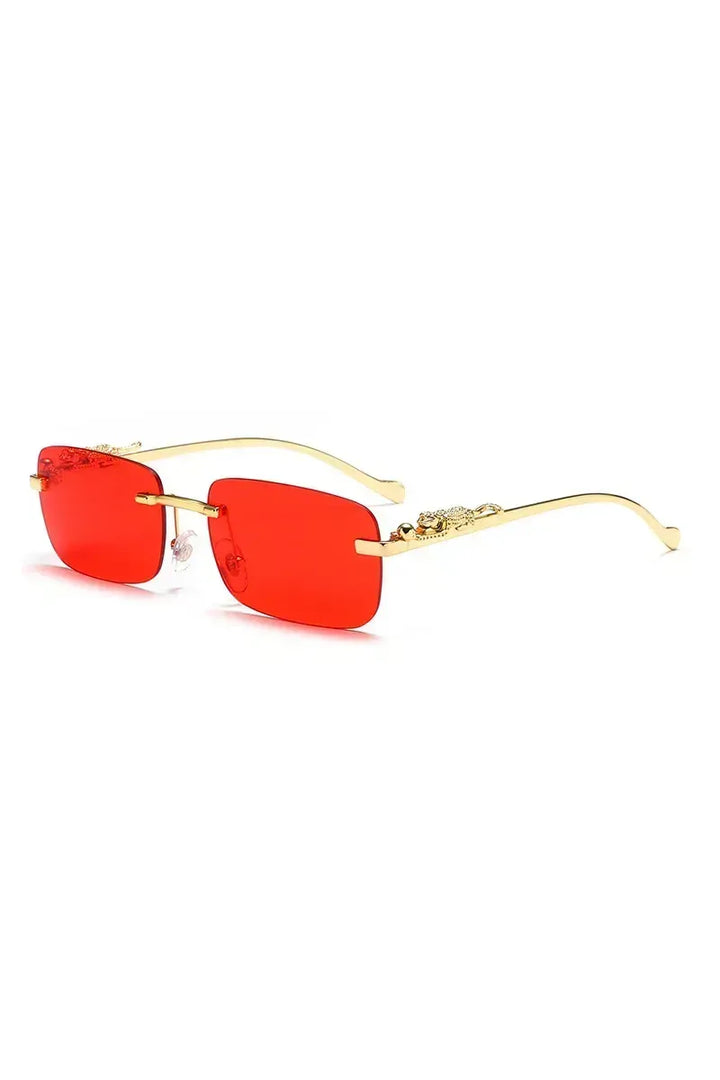 Klassische randlose Sonnenbrille mit Leoparden-Dekoration
