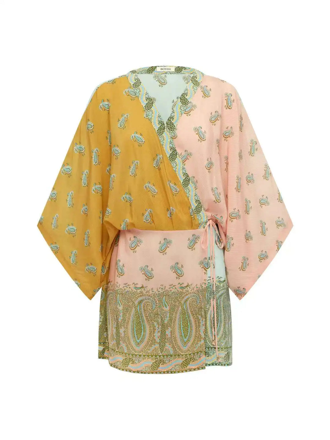 Boho Paisley Wickelbluse – V-Ausschnitt Kimono-Ärmel Strand Cover-Up Top
