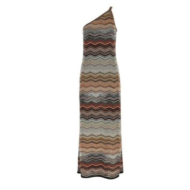 Aurora Zigzag One Shoulder Maxi Dress