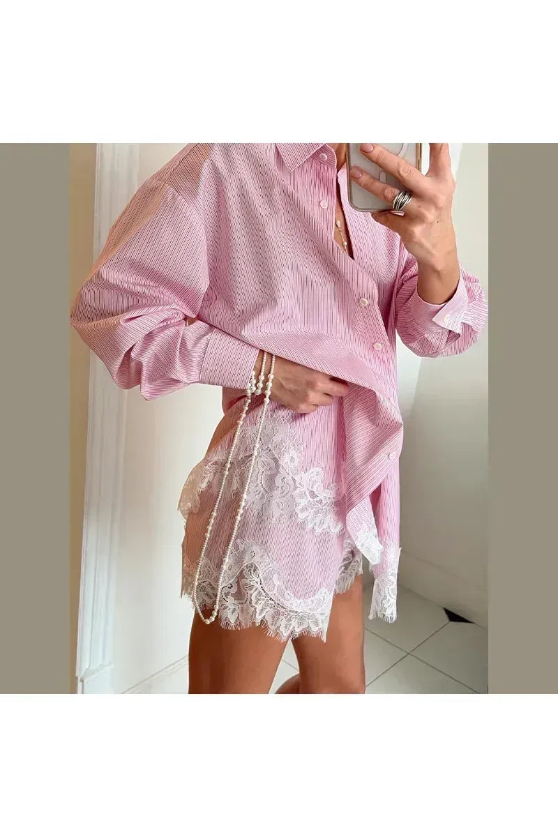 Lucienne Chic Set – Elegante Bluse & Shorts mit Spitzen-Details