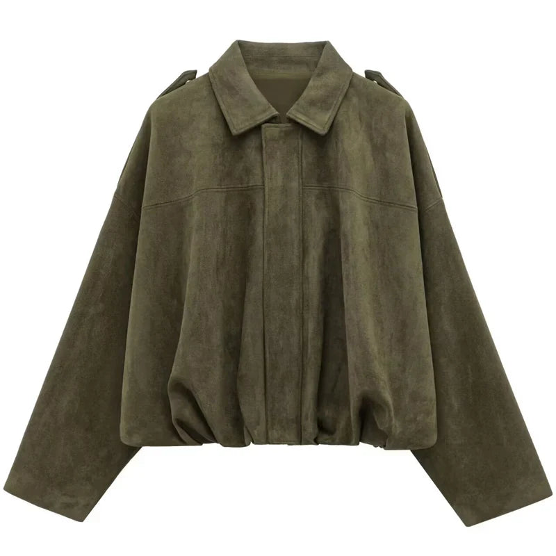 HAILEY – Cropped Bomber Jacke aus Wildleder-Optik