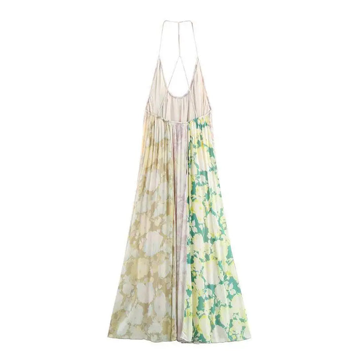 LÉONIE Patchwork Midi Kleid – Elegantes Sommerkleid mit Print
