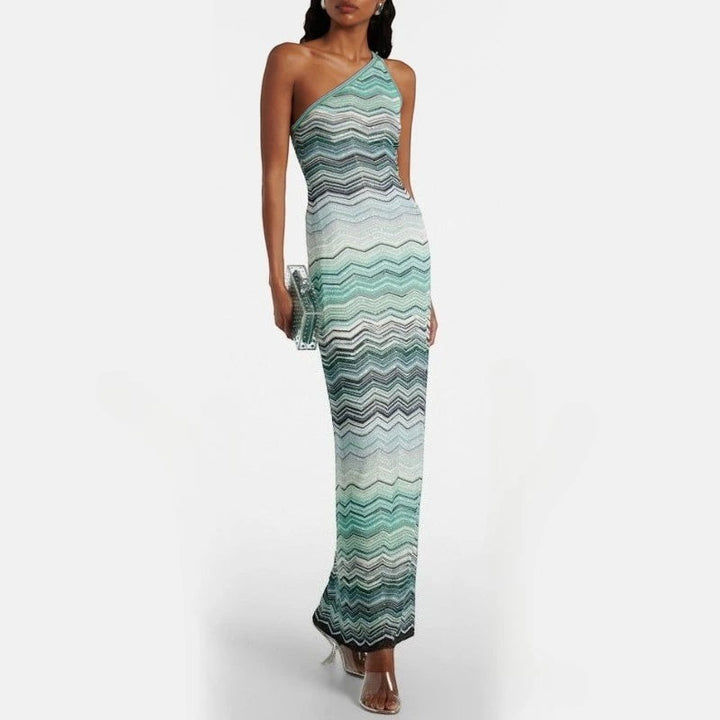 Aurora Zigzag One Shoulder Maxi Dress